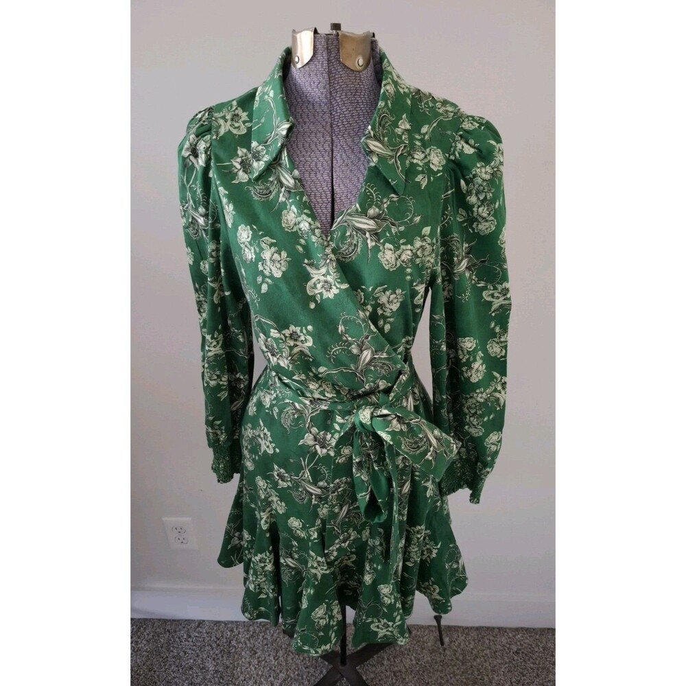 Women's Alice Olivia Green Floral Wrap Mini Dress Sz 8 EUC Gorgeous!